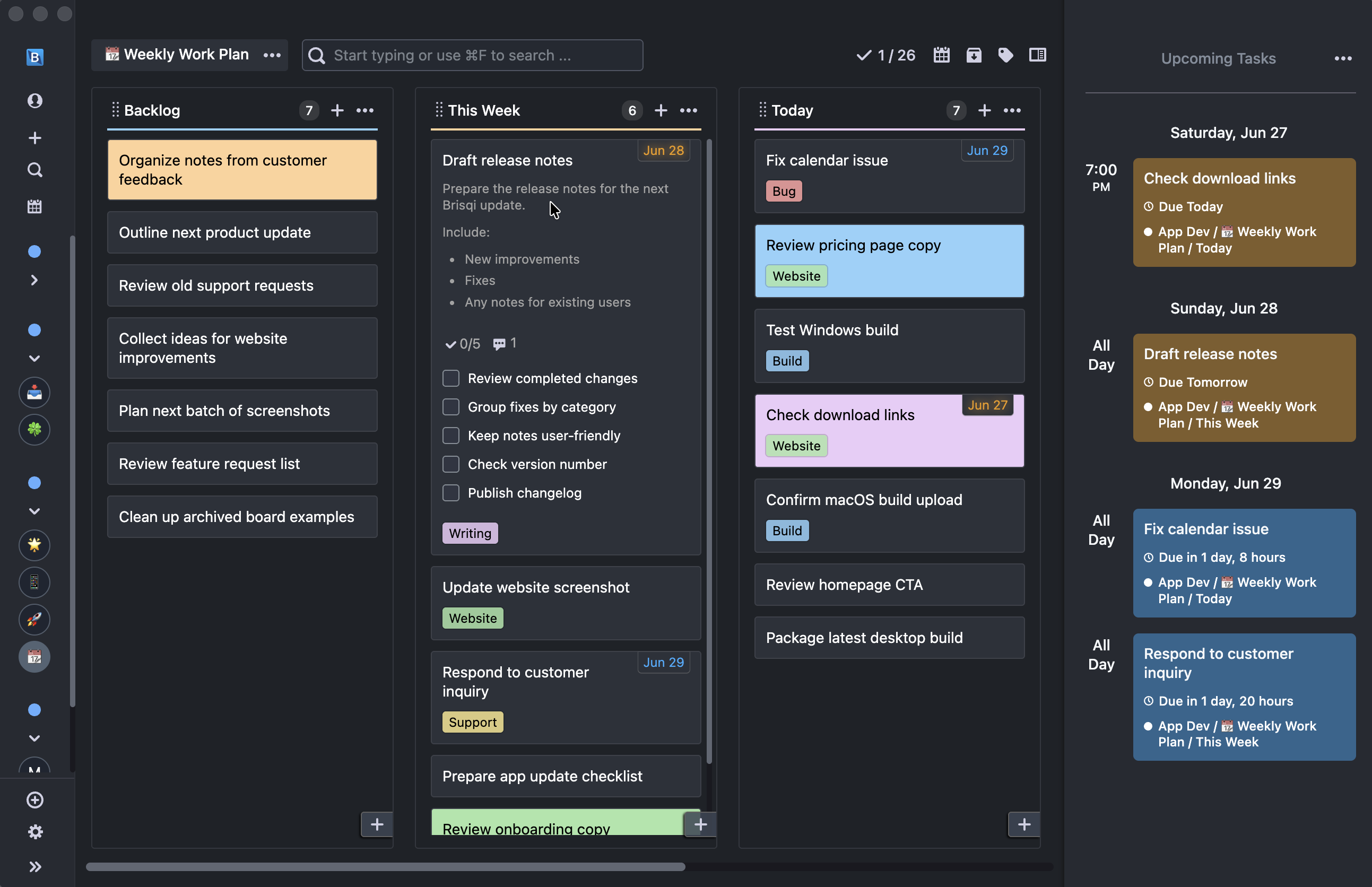 Brisqi upcoming tasks or calendar view for reviewing due work